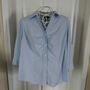 Blue and white striped oxford